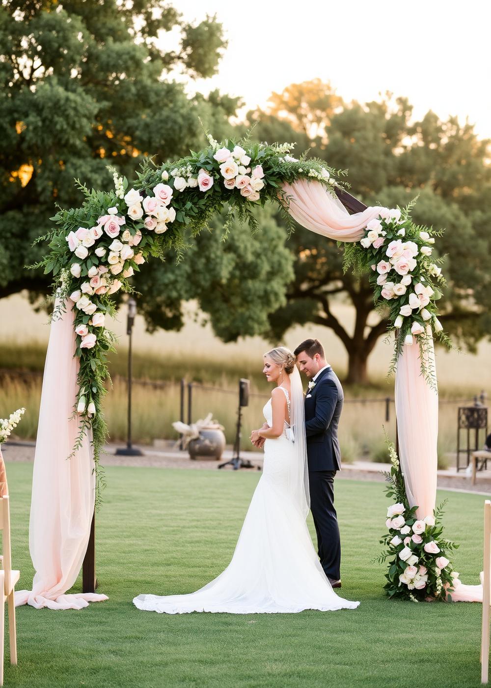 Ceremony arch with blush and cream florals